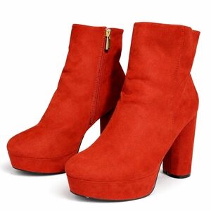 Bamboo Red Platform Ankle Boots Womens Size 8.5 EU 39 Chunky Block Heel Zip Boot